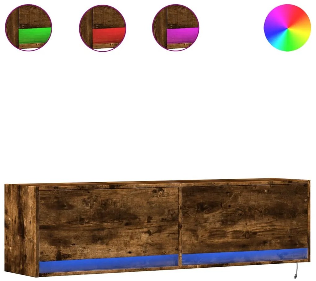 füstös tölgy színű fali TV-szekrény LED-ekkel 140 x 31 x 38 cm
