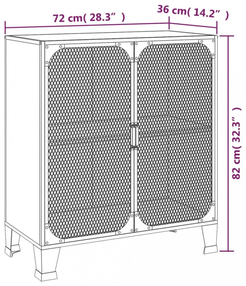 szürke fém és MDF tárolószekrény 72 x 36 x 82 cm