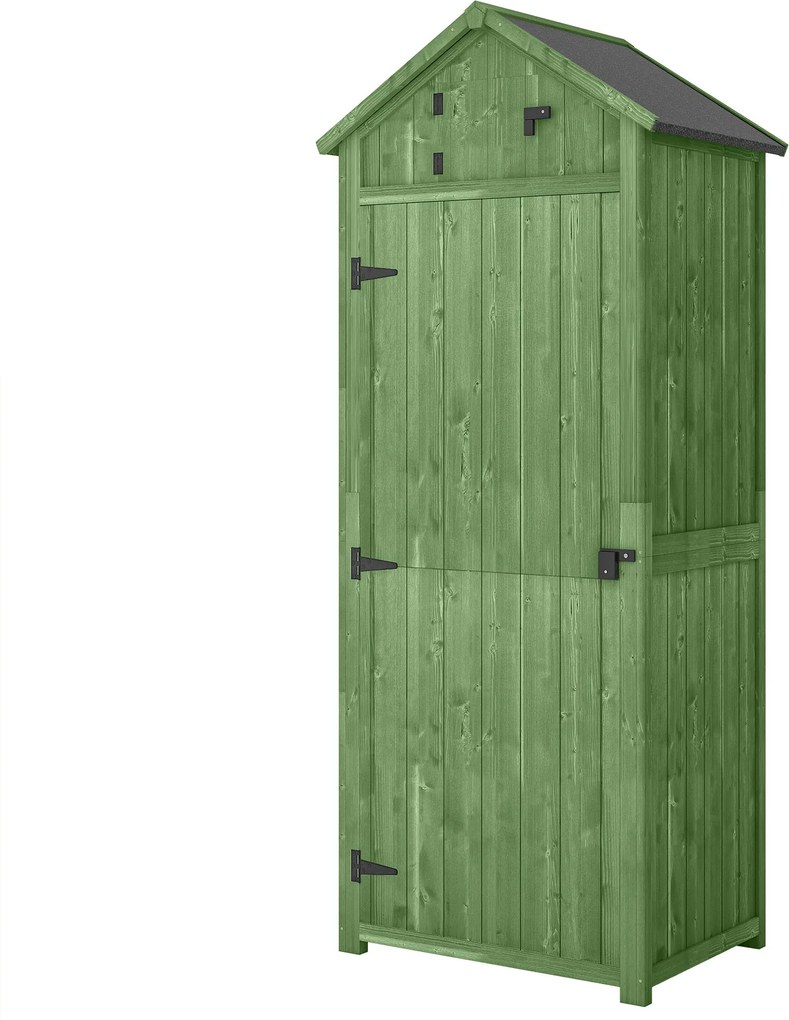 Outsunny Wooden Garden Storage Shed with 3 Removable Shelves, Lockable Door, Asphalt Gable Roof & Window – 77 x 54.2 x 179 cm (Green) | Aosom