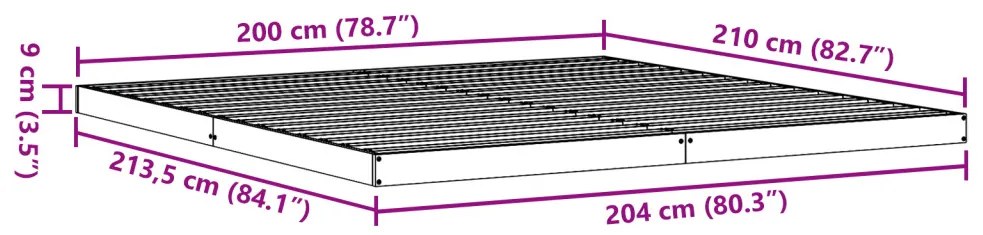 Padlószintű Ágykeret 200x210 cm Tömör Fenyő