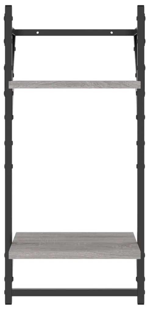 2 db 2 szintes szürke sonoma tölgy falipolc rúddal 30x25x65 cm