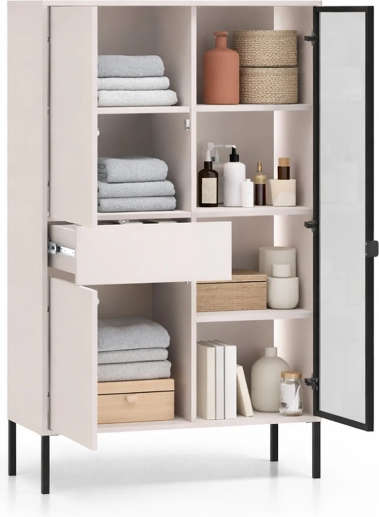 Harmona magas vitrin 92 cm fiókkal és világítással - kasmír