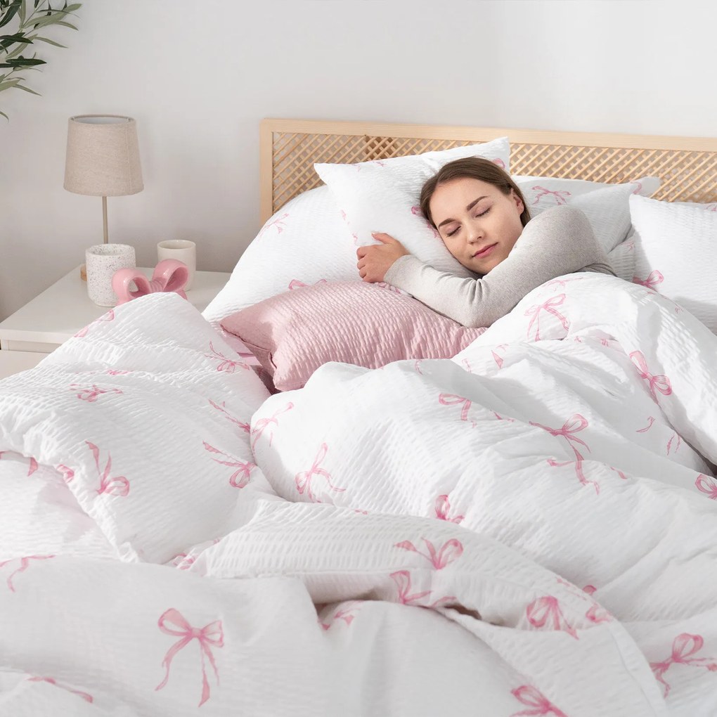 Goldea krepp ágyneműhuzat - rózsaszín masnik 140 x 220 és 70 x 90 cm