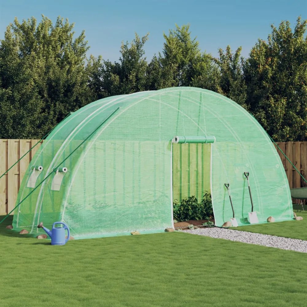 zöld acélvázas melegház 12 m² 6 x 2 x 2,85 m