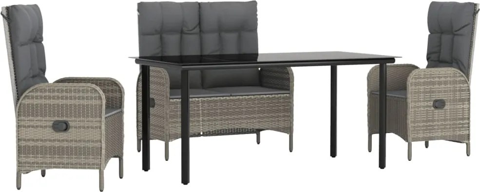 vidaXL 4 részes szürke polyrattan kerti étkezőszett párnával