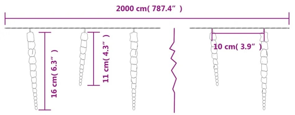 hideg fehér akril PVC karácsonyi jégcsaplámpa 200 LED-del 20 m