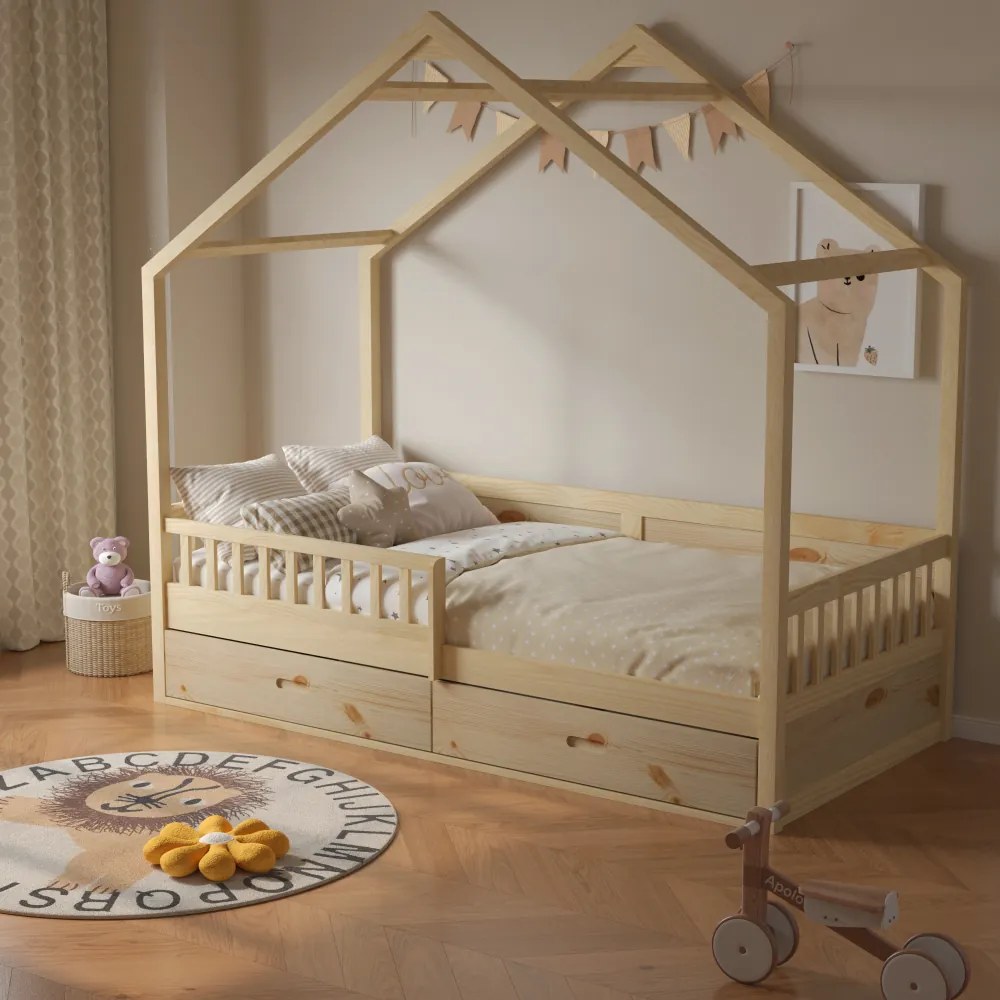 Montessori ágy, 90x200, természetes, tömör, BIANKA