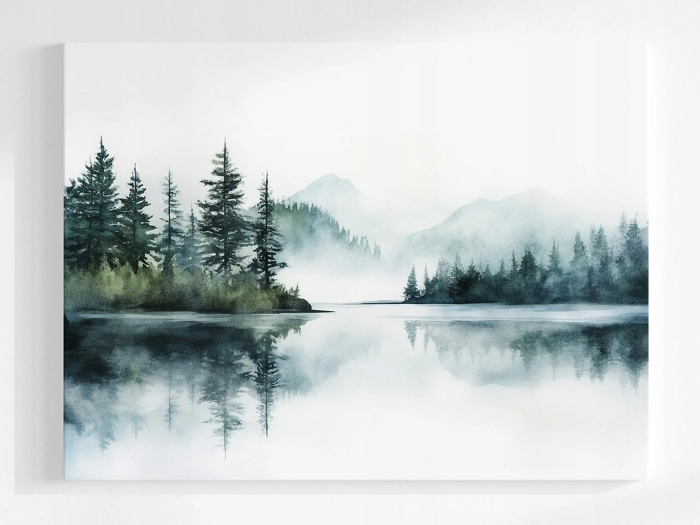 Vászonkép Canvas Tájkép Hegyek Erdő Fák Víz Tó Tükröződés 100x75