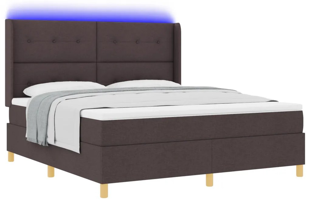 Boxspring Ágy Matrac + LED Sötétbarna 180x200 cm Szövet