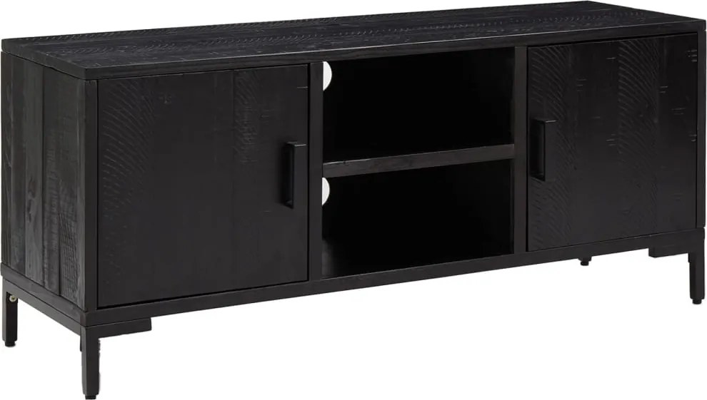 vidaXL fekete tömör fenyőfa TV-szekrény 110x35x48 cm