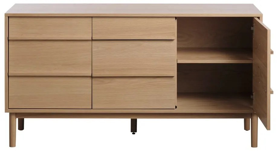 Natúr színű alacsony komód tölgyfa dekorral 75x140 cm Ponza – Unique Furniture