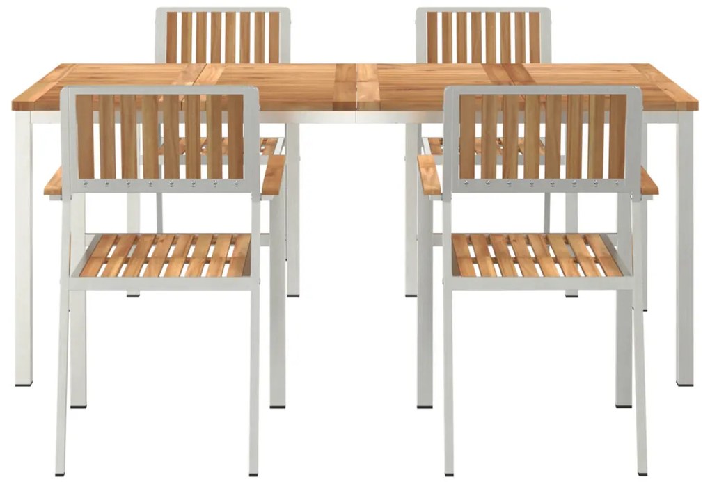 5 darabos Kerti Étkezősor Tömör Fa Tikfából, Kültéri Étkezőasztal 180x90x75 cm Tömör Fa Tikfából, Összecsukható Kerti Székek 4 db Tömör Fa Tikfából és Mézből