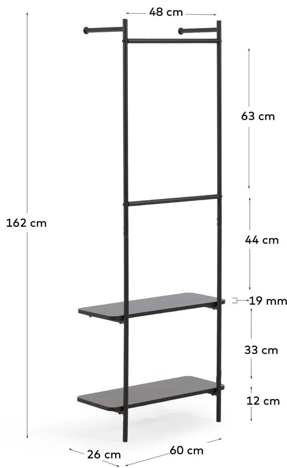 Galatia fekete fém fali előszoba bútor - Kave Home