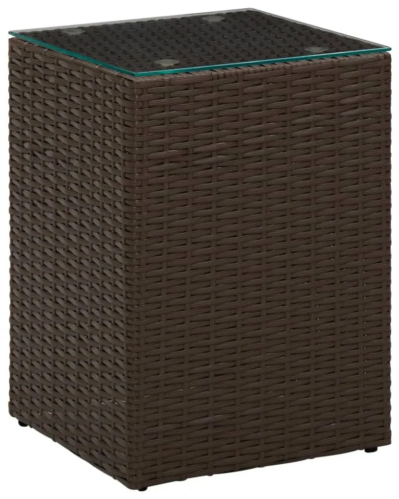 barna polyrattan kisasztal üveg asztallappal 35 x 35 x 52 cm