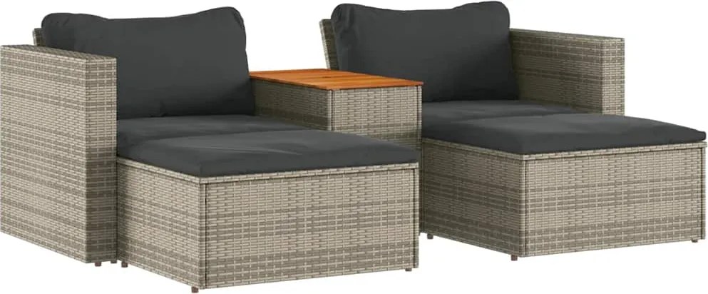 vidaXL 5 részes szürke polyrattan akácfa kerti ülőgarnitúra párnákkal
