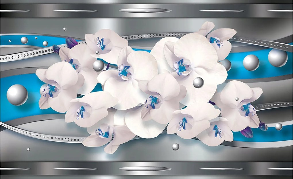 Flizelin fotótapéta Fehér orchideák ezüst gömbök absztrakt 200x140 +ragasztó
