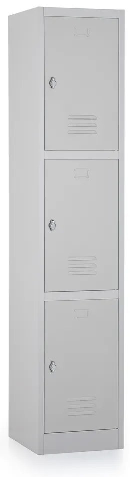 Fém szekrény - 3 doboz, 38 x 45 x 185 cm, csavaros zár, szürke - ral 7035