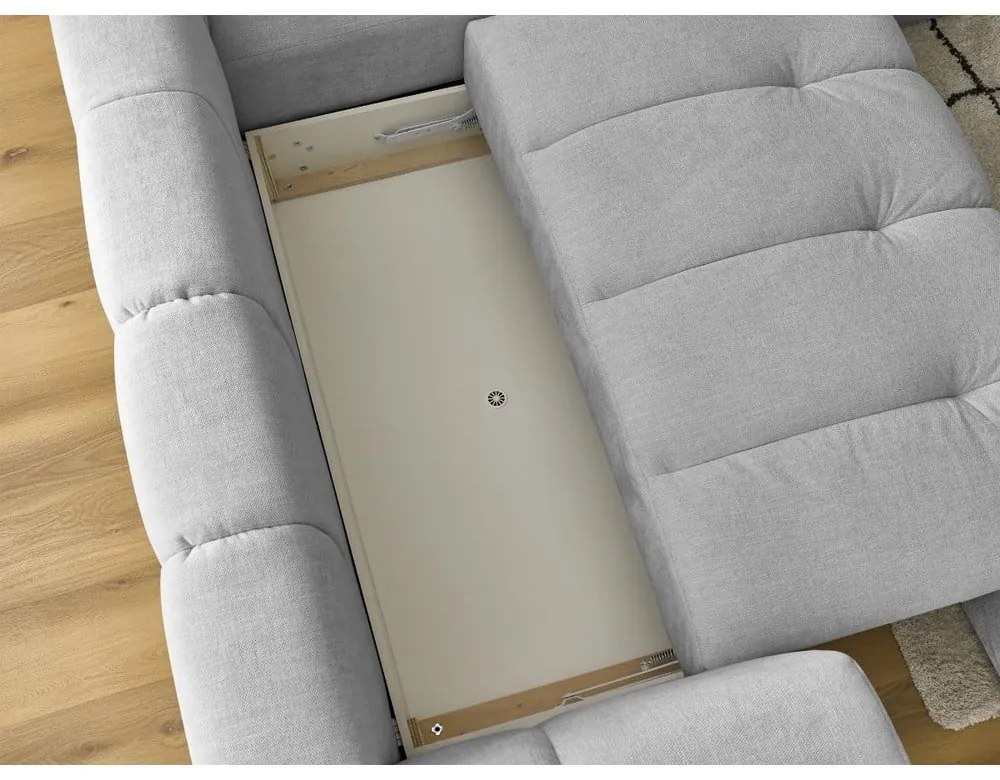 Világosszürke kinyitható-tárolóhelyes sarokkanapé (jobb oldali-L alakú) Fuji – Bobochic Paris