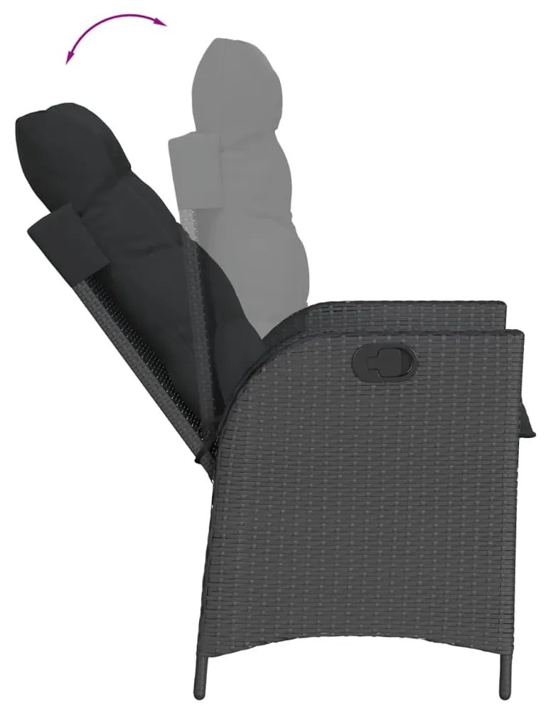 7 részes fekete polyrattan kerti étkezőgarnitúra párnával