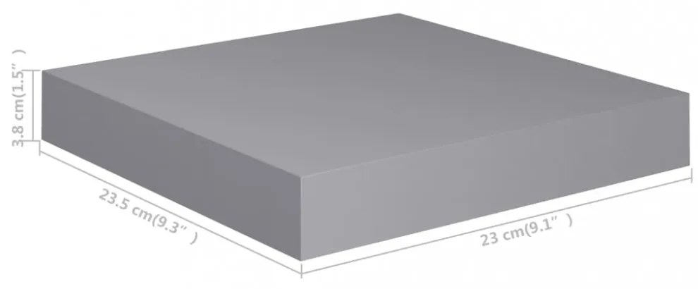 2 db szürke MDF lebegő fali polc 23 x 23,5 x 3,8 cm