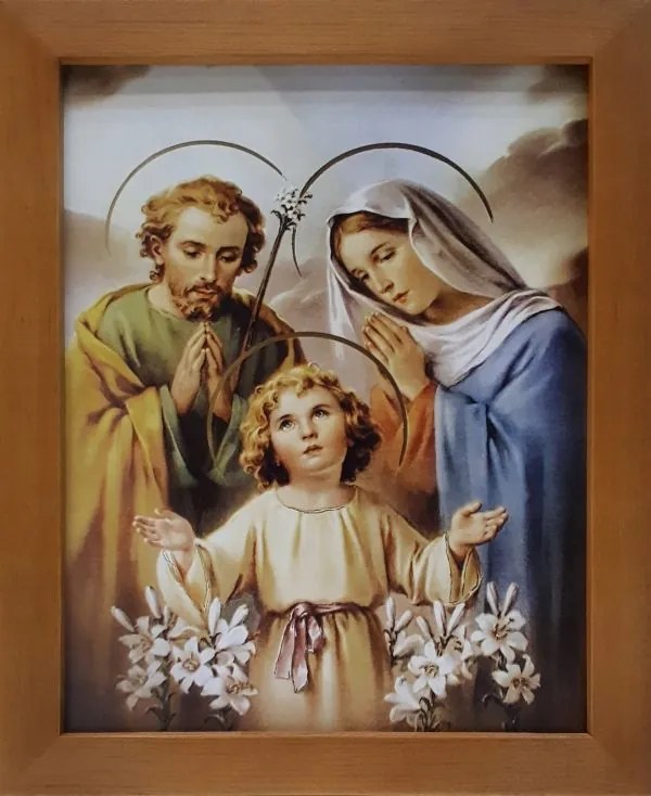 Vászonkép 23x28cm Szent Család (Nagy Úr Jézus) barna keret lapos