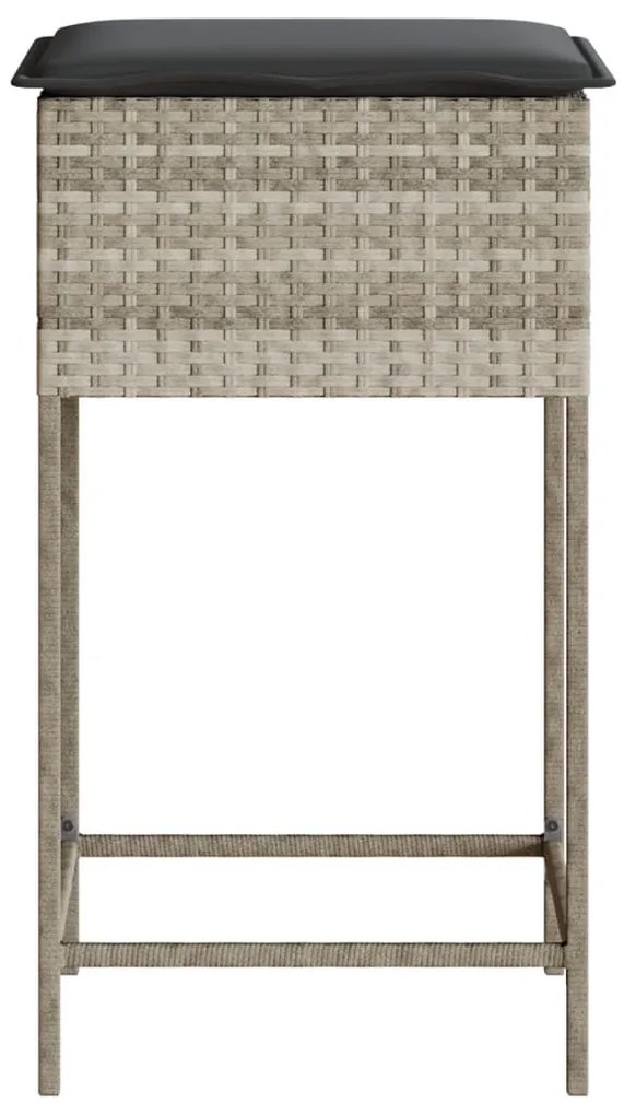 2 db világosszürke polyrattan kerti bárszék párnával