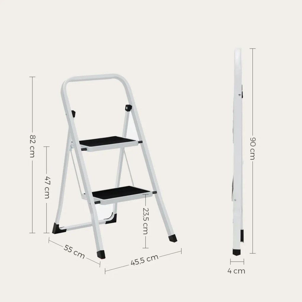 Összecsukható háztartási létra, két lépcsőfok, maximum 150kg