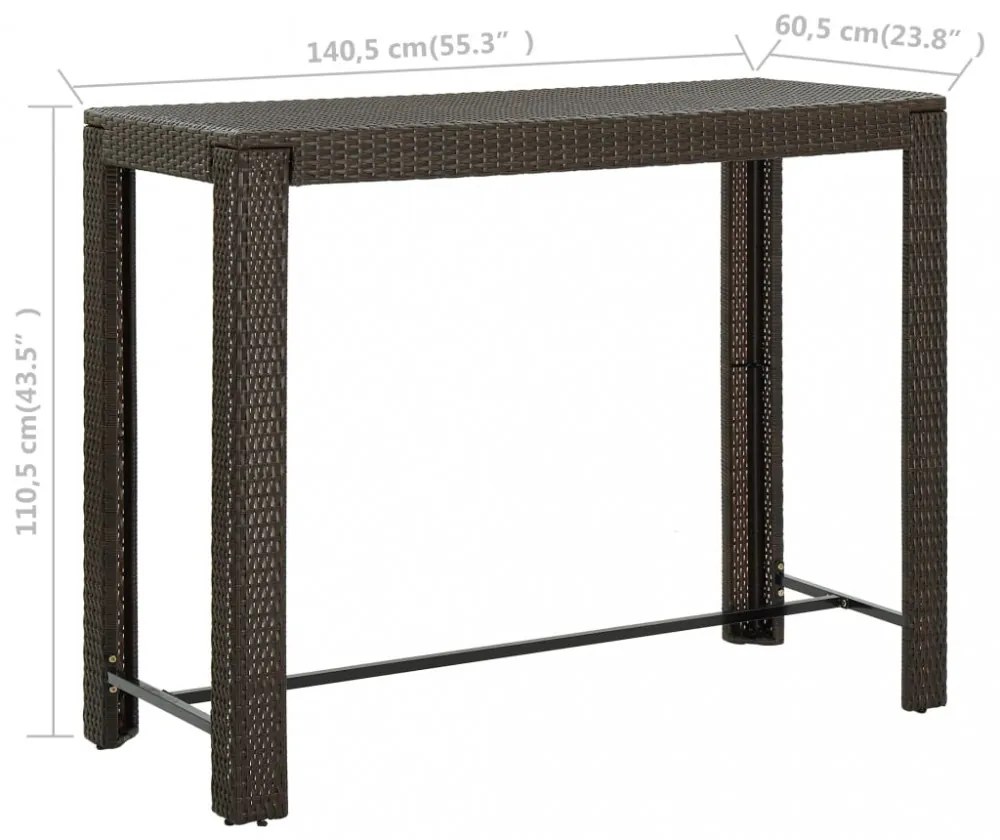 barna polyrattan kerti bárasztal 140,5 x 60,5 x 110,5 cm