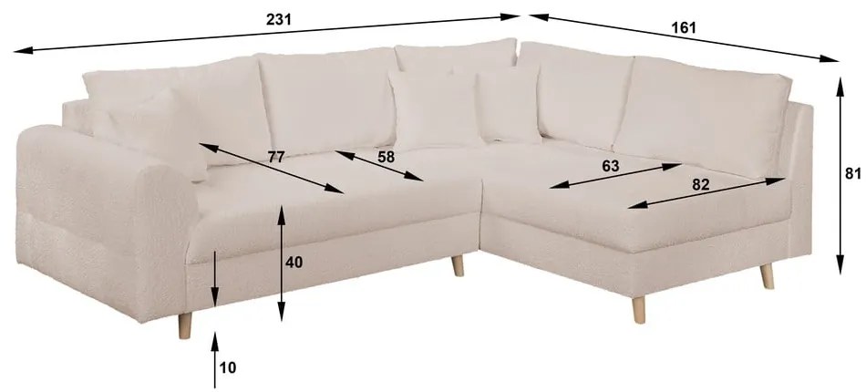 Bézs buklé sarokkanapé (jobb oldali) Ariella – Ropez