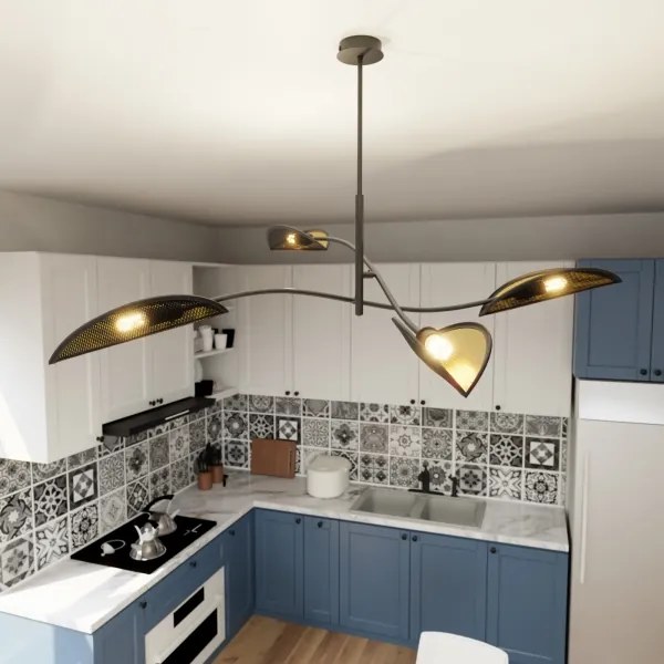 Csillár rúdon LOTUS 4xE14/10W/230V fekete/arany