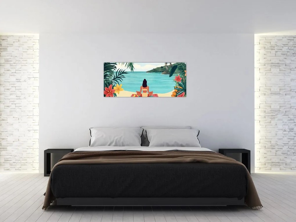 Kép - Jóga nő a tengerparton (120x50 cm)