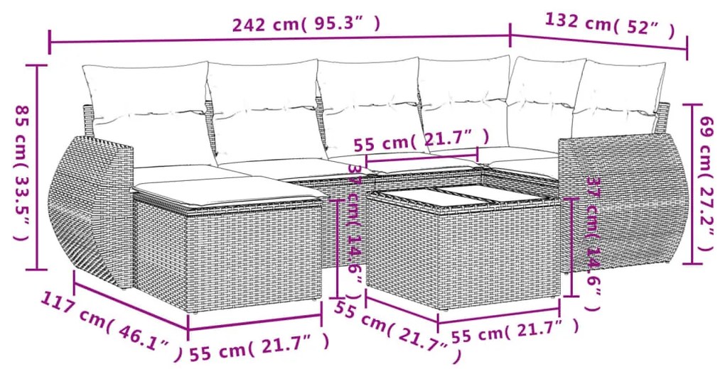 7 részes bézs polyrattan kerti ülőgarnitúra párnákkal