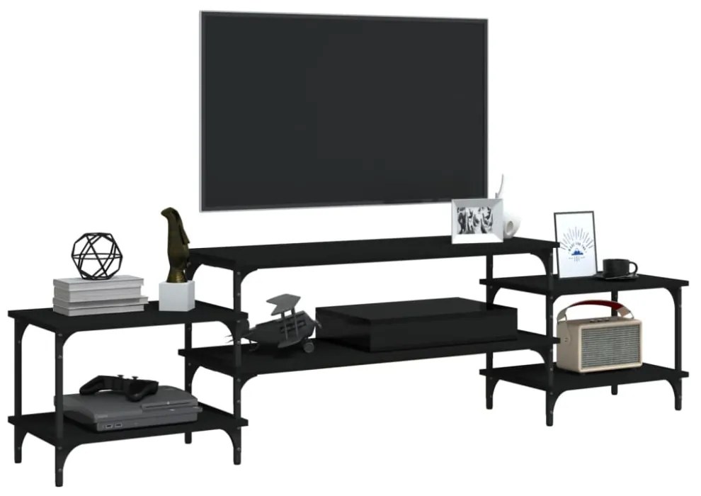 fekete szerelt fa TV-szekrény 197x35x52 cm