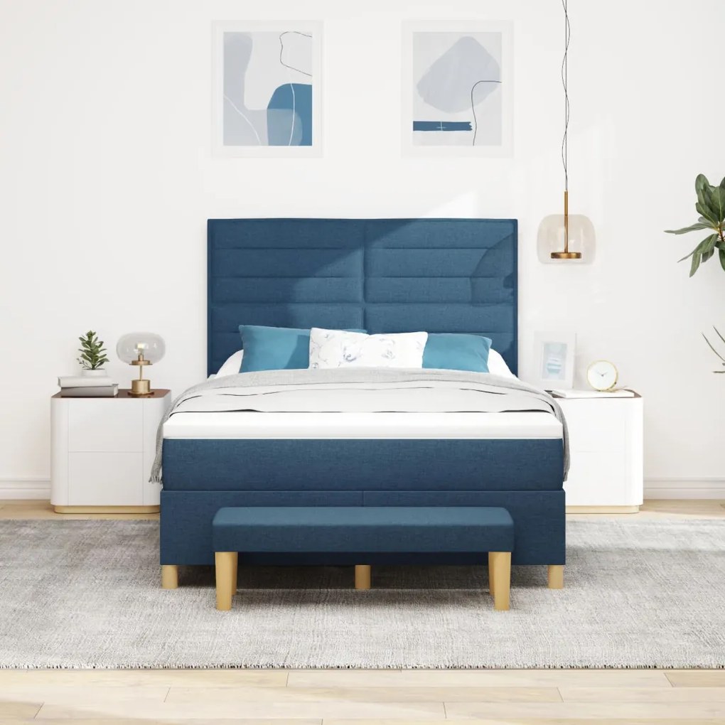 Boxspring Ágy Matraccal és Pad Kék 160x200 cm Szövet