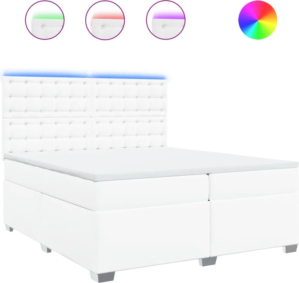 vidaXL fehér műbőr rugós ágy matraccal 200 x 200 cm