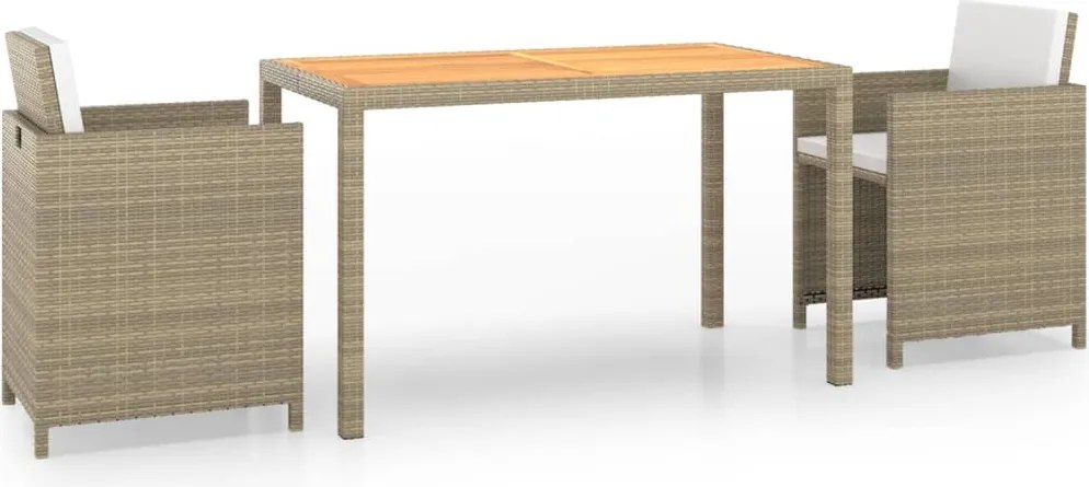 vidaXL 3 részes bézs polyrattan kerti étkezőgarnitúra párnákkal