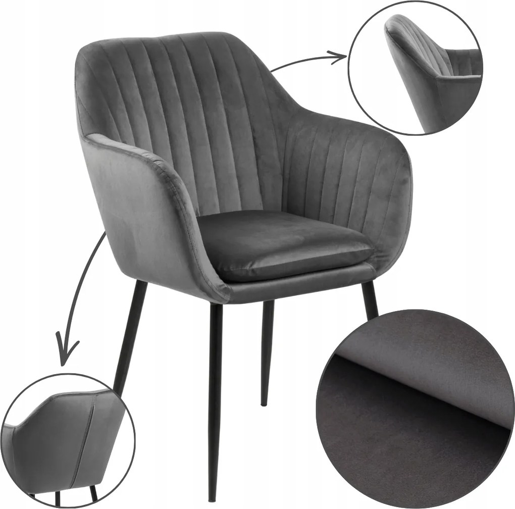 Nappali Étkezőszék Szürke kényelmes kárpitozott karfával