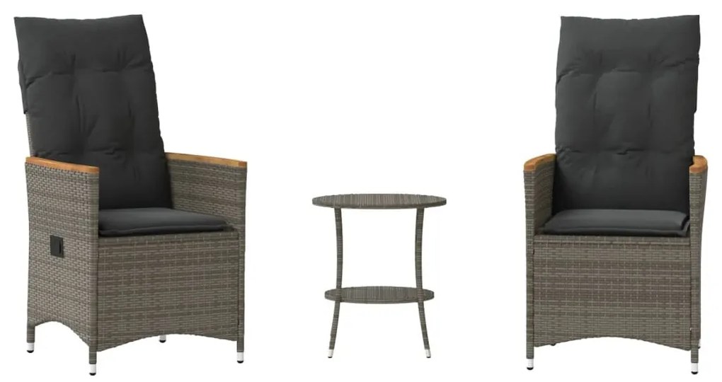 3 részes szürke polyrattan bisztrógarnitúra párnákkal