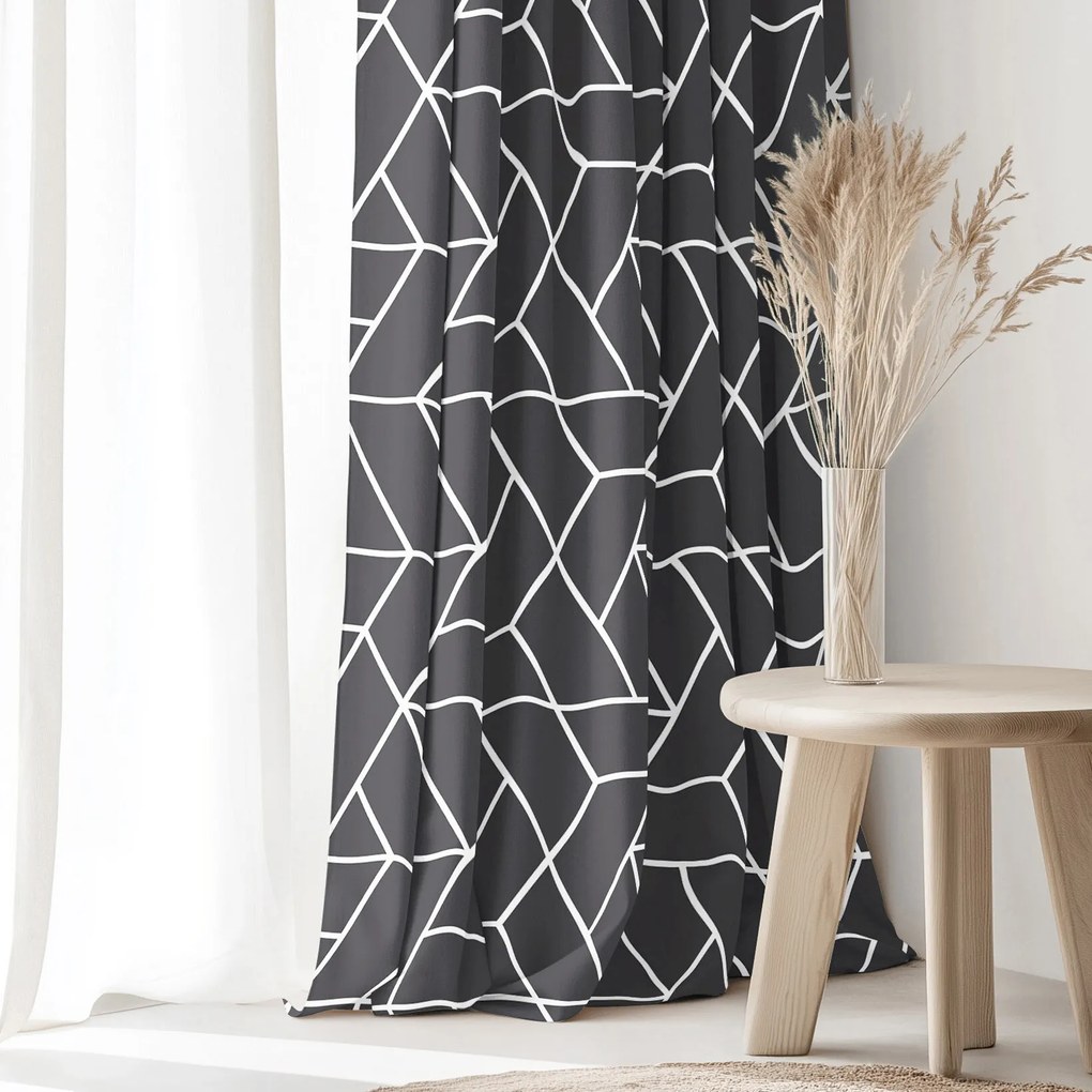 Goldea pamut függöny - mozaik minta, sötétszürke alapon 220x150 cm