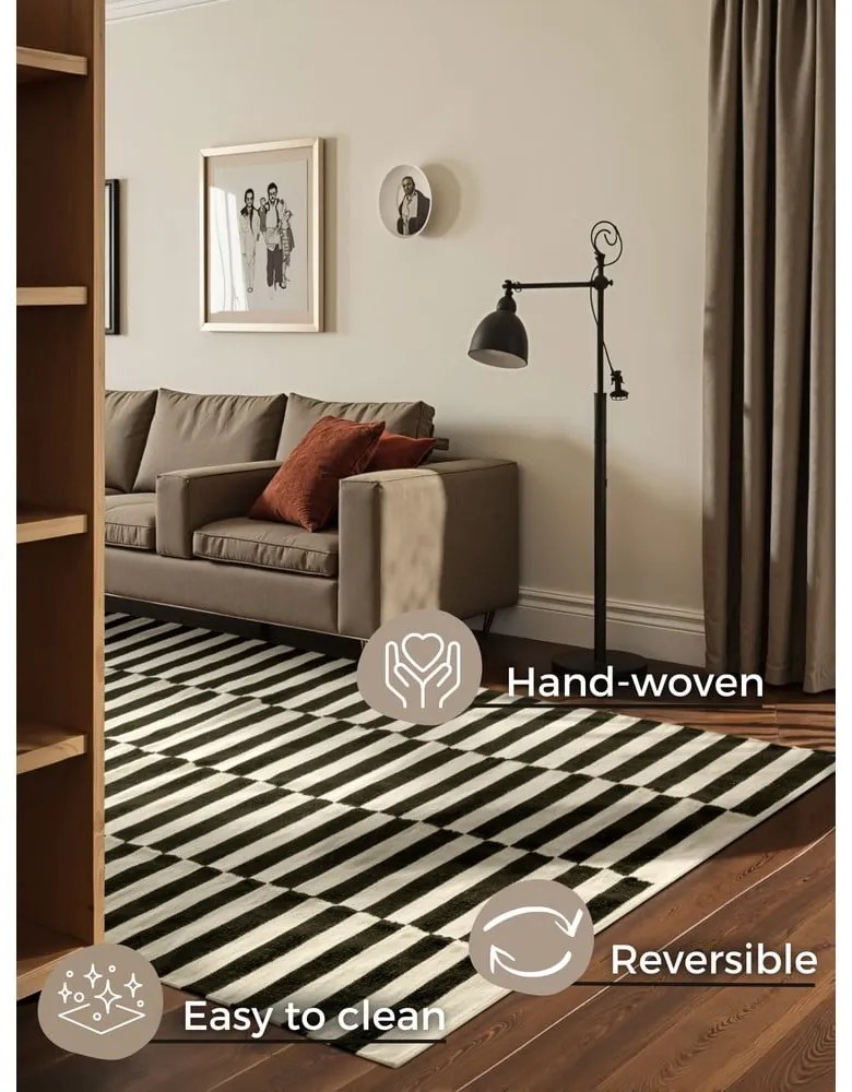 Fekete-fehér kétoldalas kézi szövésű gyapjú szőnyeg 200x300 cm Donna – Hanse Home