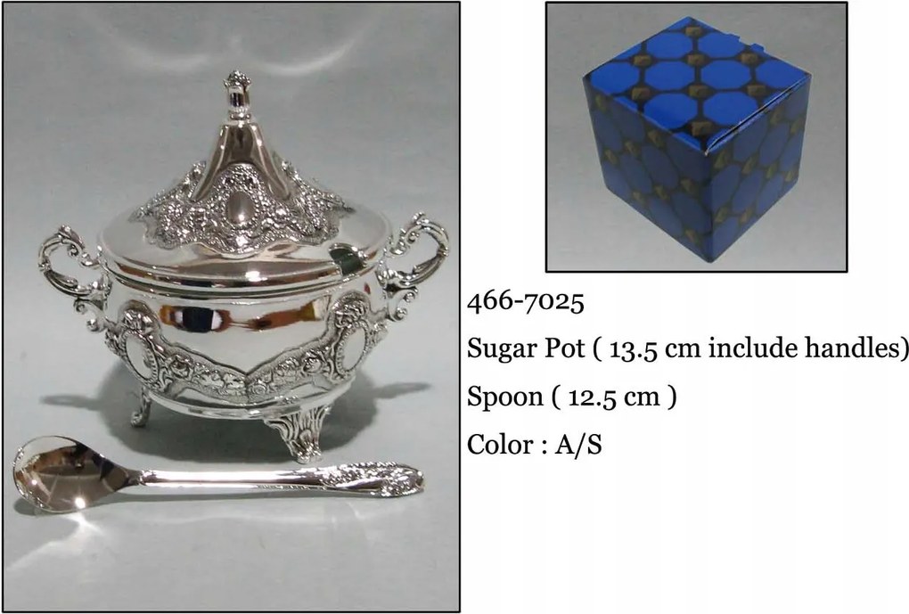 Ezüst színű cukortartó plattírozott fém kanál