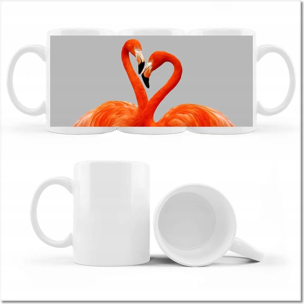Nyomott mintás bögre Szerelmes flamingók