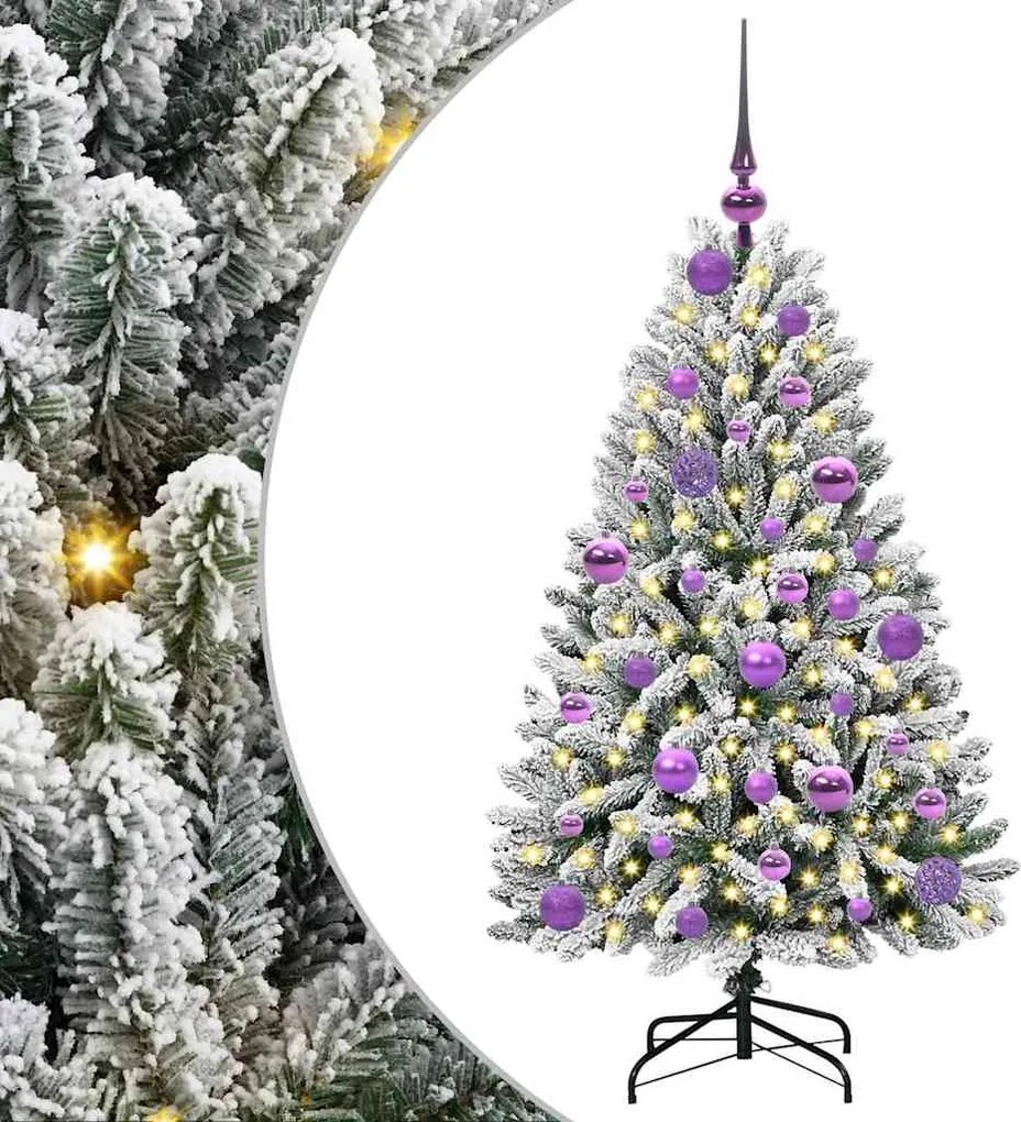 vidaXL Mű karácsonyfa 150 LED-del Zöld és Fehér 120 cm PVC és fém