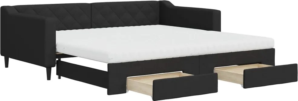 vidaXL fekete kihúzható szövet heverő fiókokkal 100 x 200 cm