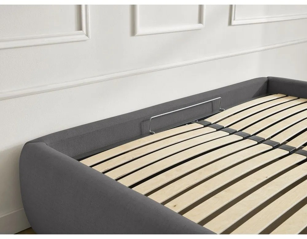 Sötétszürke kárpitozott ágyneműtartós franciaágy ágyráccsal, ágytámla nélkül 160x200 cm Inera – Bobochic Paris