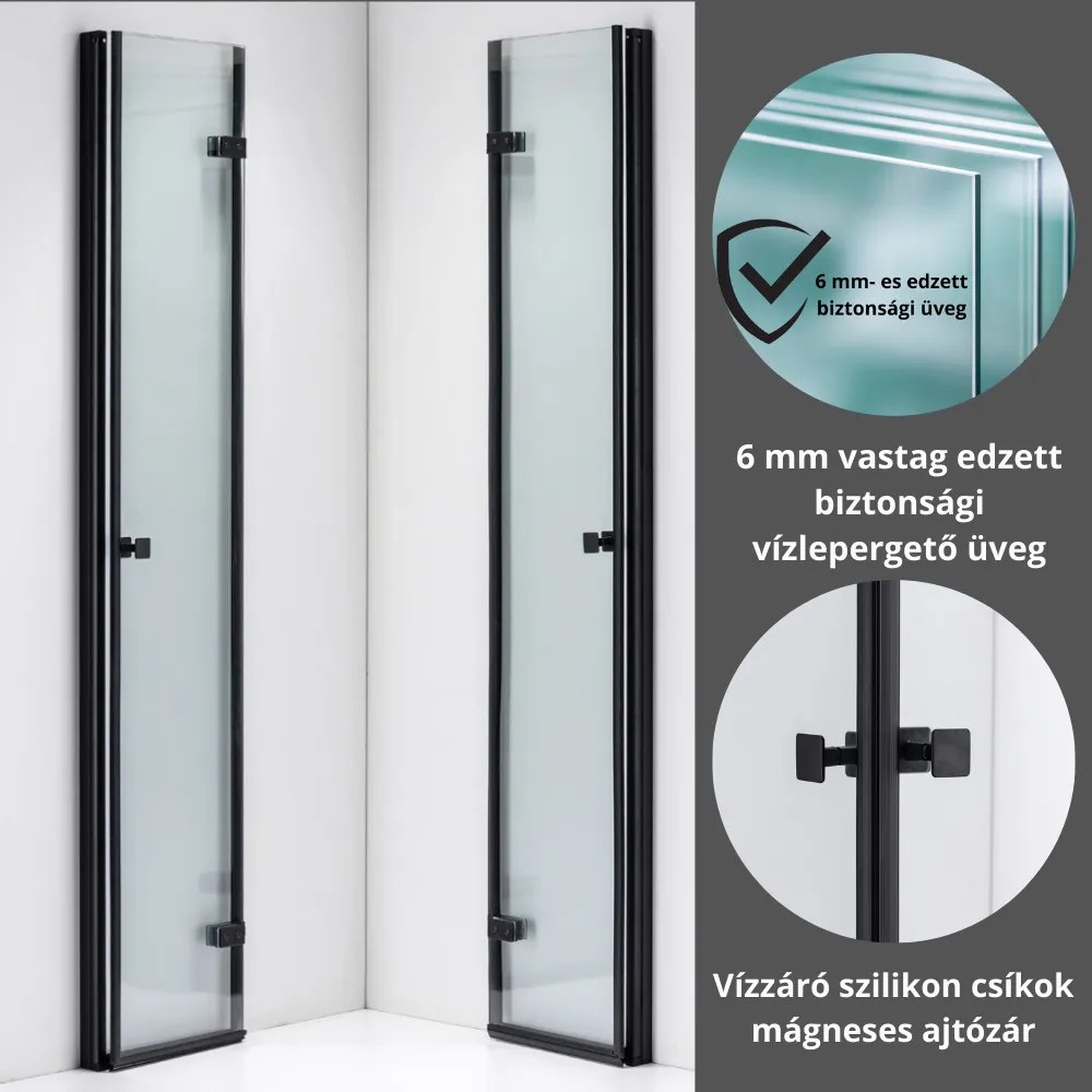 Stuxi Verona Duo Black 120x120 cm szögletes két csuklóajtós zuhanykabin, 6 mm vízlepergető üveggel, fekete