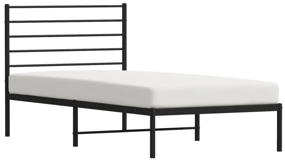 fekete fém ágykeret fejtámlával 80 x 200 cm