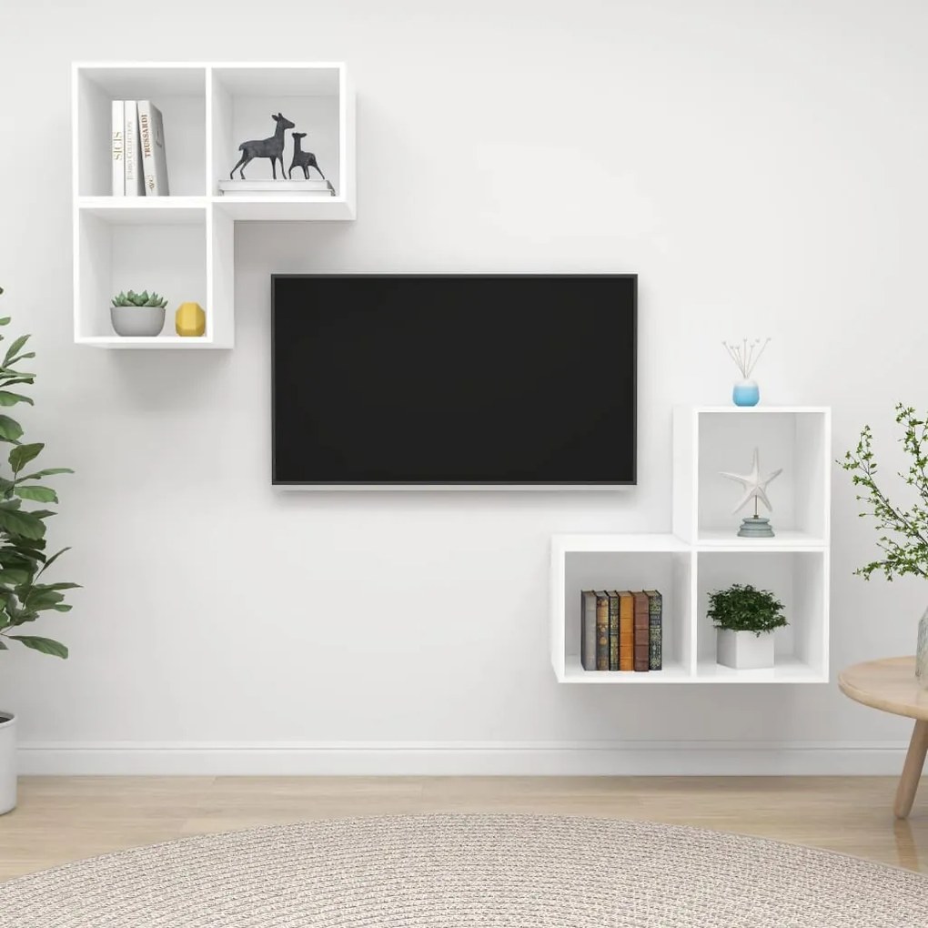 4 részes fehér szerelt fa TV-szekrény szett