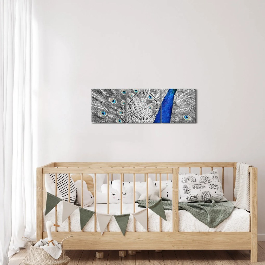 Kék páva képe (órával) (90x30 cm)