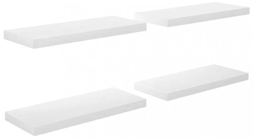 4 db magasfényű fehér MDF lebegő fali polc 60 x 23,5 x 3,8 cm